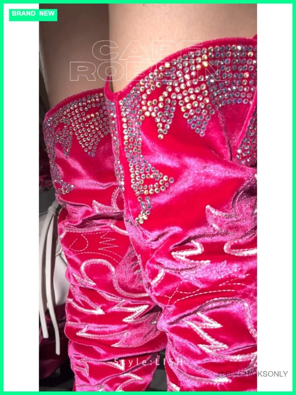 Rhinestone Embroidered Velvet Thigh High Slouchy Wide Calf Pull On Over the